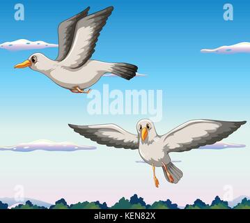 Zwei Möwen fliegen in den Himmel Stock Vektor