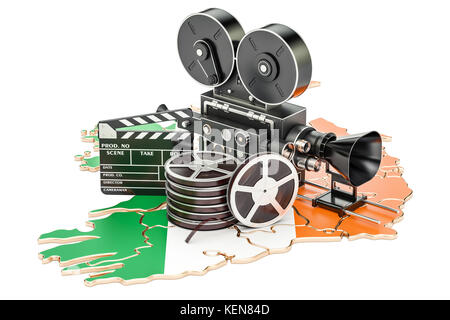 Irische Kinematographie, Filmindustrie Konzept. 3D-Rendering auf weißem Hintergrund Stockfoto