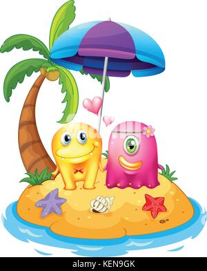 Abbildung: Eine Insel mit Monstern auf weißem Hintergrund Stock Vektor