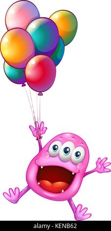 Abbildung: Ein happy Monster mit Ballons auf weißem Hintergrund Stock Vektor