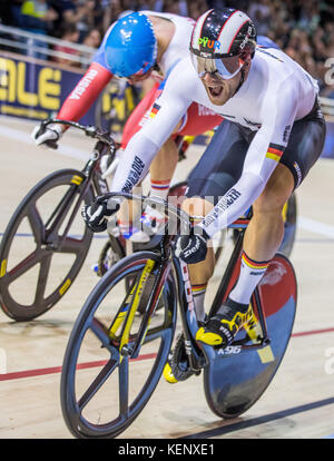 Berlin, Deutschland. 22. Oktober 2017. Maximilian Levy gewann das Keirin-Rennen der European Track Cycling Championships auf dem Berliner Velodrom am 22. Oktober 2017. Quelle: Jens Büttner/dpa-Zentralbild/dpa/Alamy Live News Stockfoto