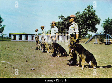 Seite 58 von Sekilas Lintas Kepolisian Republik Indonesia, zeigt die indonesische K9-Einheit in Aktion. Das Bild zeigt ihre Rolle bei Strafverfolgungs- und Sicherheitseinsätzen. Stockfoto