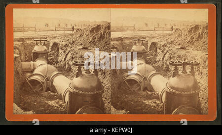 Ansicht von Gates Sudbury River-Pipeline unter Abwasser Tor Haus, Chestnut Hill Reservoir, Blick nach Süden, aus Robert N. Dennis Sammlung von stereoskopischen Ansichten Stockfoto