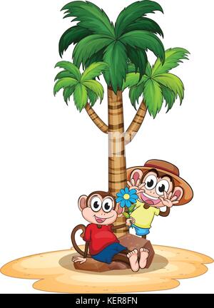 Abbildung: zwei Affen unter der Palme Stock Vektor