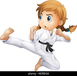 Abbildung eines weiblichen tun Karate auf weißem Hintergrund Stock Vektor