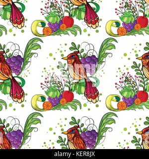 Abbildung: Eine nahtlose Vogel und Früchte Stock Vektor