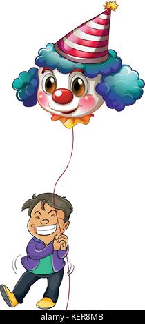 Abbildung: Eine glückliche junge Holding ein Clown Ballon auf weißem Hintergrund Stock Vektor