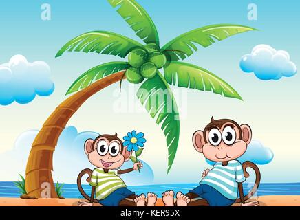 Abbildung: zwei Affen sitzen am Strand Stock Vektor