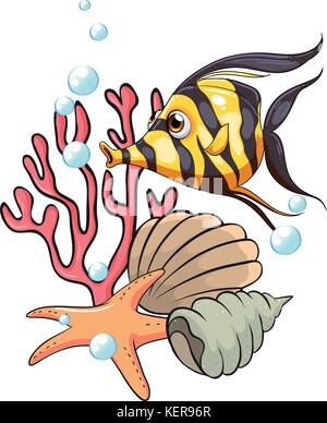 Abbildung: Streifen - farbige Fische unter dem Meer auf weißem Hintergrund Stock Vektor