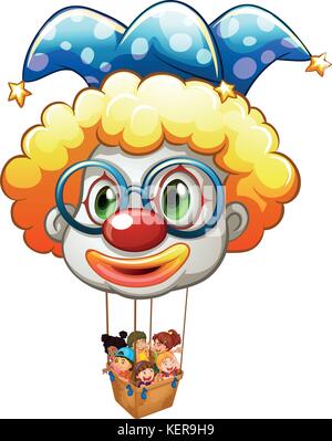 Abbildung: ein großer Clown Ballon mit einem Korb voller happy Kids auf ...