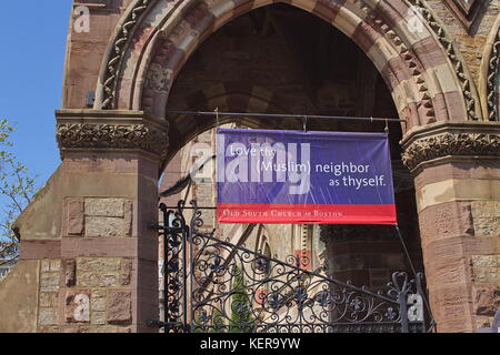 Sie Liebe, muslimischen Nachbarn in der alten Süden Kirche in Boston Stockfoto