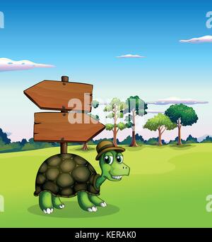 Abbildung: eine Schildkröte in der Nähe der leeren Holz- Pfeil Firmenschilder Stock Vektor