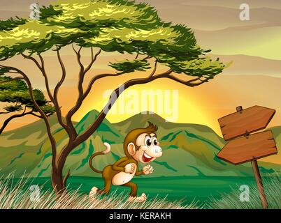 Abbildung: Ein Affe mit einem hölzernen Pfeil board Stock Vektor