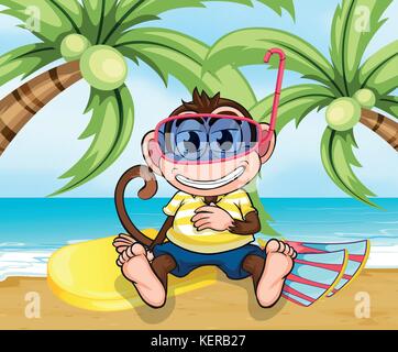Abbildung: Ein Affe mit Brille am Strand Stock Vektor