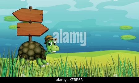 Abbildung: eine Schildkröte in der Nähe des Holz- Pfeil Boards Stock Vektor