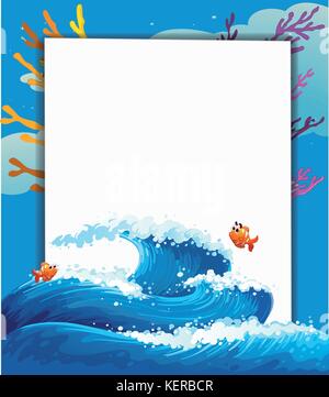 Abbildung: eine leere Vorlage am Meer mit Fischen Stock Vektor