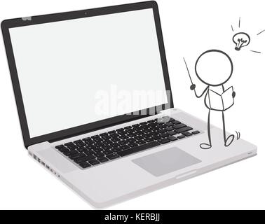 Abbildung: einen Laptop mit einem Mann Lesen auf einem weißen Hintergrund Stock Vektor