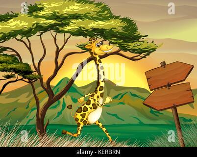 Abbildung: eine Giraffe nach der hölzernen Pfeil guide Stock Vektor