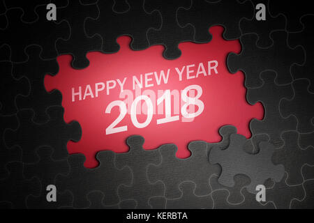 Frohes neues Jahr 2018 text auf Puzzle mit rotem Hintergrund Stockfoto