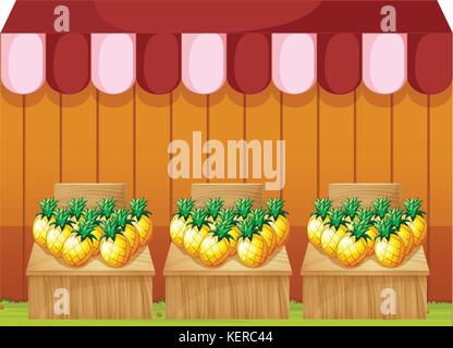 Abbildung: fruitstand Verkauf Ananas mit leeren Hinweistafeln auf weißem Hintergrund Stock Vektor