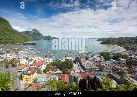 Luftaufnahme von El Nido in bacuit Bay, Palawan Stockfoto