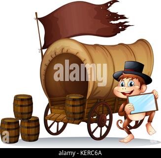 Abbildung: Ein Affe mit einem Spiegel neben der Beförderung auf einem weißen Hintergrund Stock Vektor