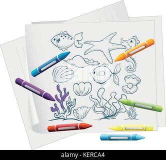 Darstellung der Sea World in einem Stück Papier auf weißem Hintergrund Stock Vektor