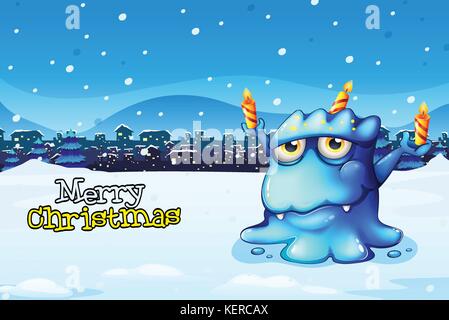 Abbildung: eine Weihnachtskarte mit einem blauen Monster Kerzen tragen Stock Vektor