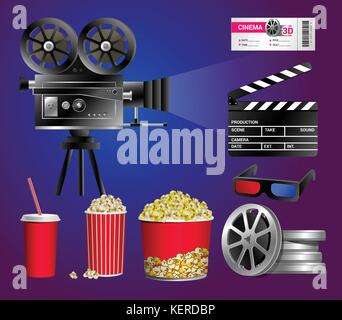 Satz von Kino Objekte - moderne Vektor realistische isolierten clip art Stock Vektor