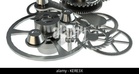 Metall Uhrwerk auf weißem Hintergrund Stockfoto