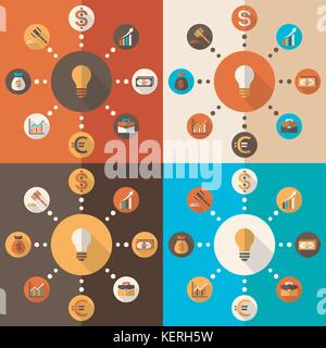 Flache design Vector Illustration mit Ikonen des modernen Finanz und Wirtschaft arbeitet, der Elemente Stock Vektor