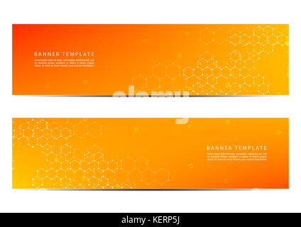 Abstrakte Banner Design, DNA-Molekül Struktur Hintergrund. Geometrische Grafik und angeschlossene Leitungen mit Punkten. Wissenschaftliche und technologische Konzept, Vektor, Abbildung Stock Vektor