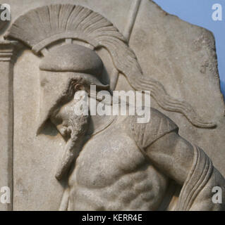 Griechische Krieger. hellenistischen, 1. Jahrhundert v. Chr. von Rhodos. Marmor Grab. Krieger gekleidet, Cuirass und Helm. british museum london. gbr. Stockfoto