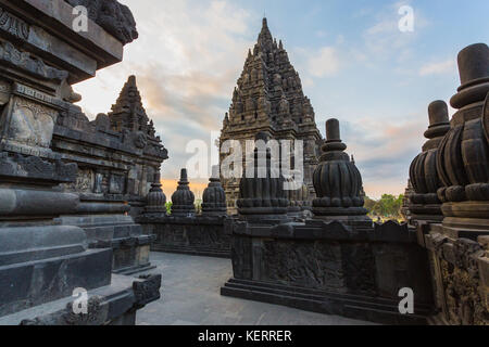 Prambanan, ein 9. Jahrhundert hinduistischen Tempelanlagen in Central Java, Indonesien Stockfoto