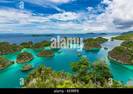 Pianemo Inseln, die blaue Lagune mit grünen Felsen, Raja Ampat, West Papua, Indonesien. Stockfoto