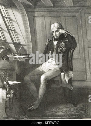 Horatio Nelson in seiner Kabine auf der HMS Victory, am Morgen der Schlacht von Trafalgar, 21. Oktober 1805 Stockfoto