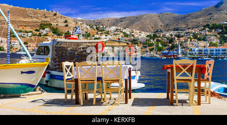 Bunte traditionelle griechische Insel Symi in Dodekanes Stockfoto