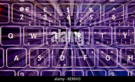 Eine Tastatur mit Hintergrundbeleuchtung mit einem futuristischen zoom Effekt Stockfoto