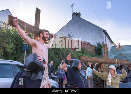 Die Ordinalia - Cornish Mysterienspiele durchgeführt während der penryn Kemeneth zwei Tage Heritage Festival im Penryn Cornwall. Stockfoto