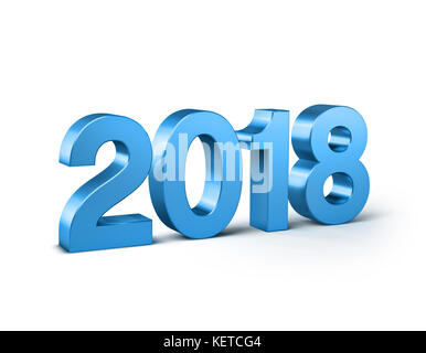 Typ Neujahr 2018, blau gefärbt und isoliert auf weiß - 3D-Illustration Stockfoto