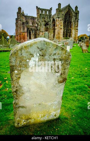 Herbstfärbung in Melrose Abbey, Scottish Borders Stockfoto