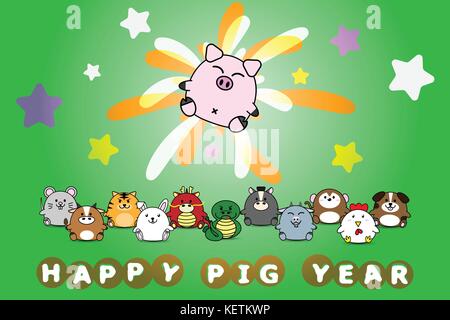 Frohes neues Jahr für Jahr Schwein tierischen Symbol Chinesisches Tierzeichen Horoskop cartoon vektor design Illustration Stock Vektor