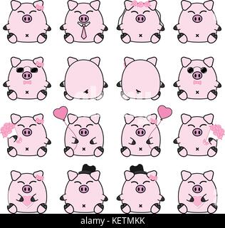 Schönes nettes Paar cartoon Schwein Sammlung mit verschiedenen charactor Set isolieren Vektor icon Stock Vektor