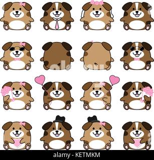 Schönes nettes Paar cartoon dog Kollektion mit verschiedenen charactor Set isolieren Vektor icon Stock Vektor