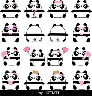 Schönes nettes Paar cartoon panda Kollektion mit verschiedenen charactor Set isolieren Vektor icon Stock Vektor