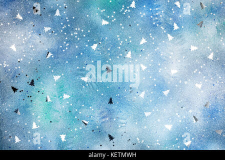 Silber funkelnde Konfetti auf blauem Hintergrund für Weihnachten Design Stockfoto