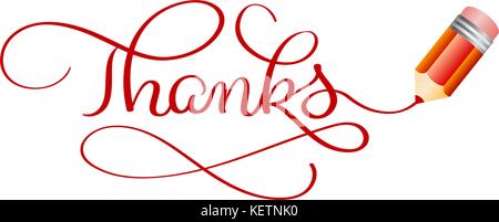 Dank Kalligraphie schrift Text, roten Bleistift und Notizbuch schreiben Design Stock Vektor