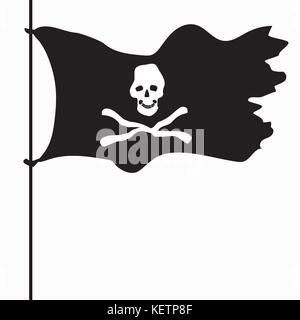 Totenkopf mit Knochen auf Schwarz, pirate Flag Stock Vektor