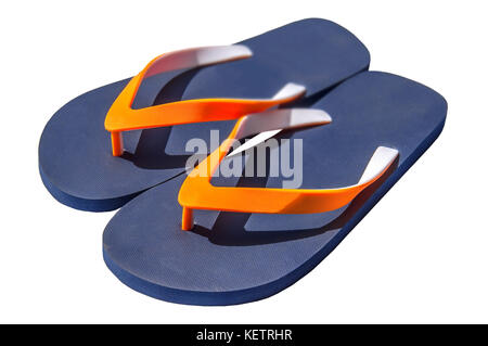 Mann Lebensstil entspannen Flip Flops isoliert auf weißem Stockfoto