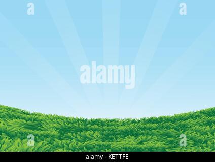 Zusammenfassung Hintergrund der grünen Wiese mit blauem Himmel und leichten Ray sonnig - Hintergrund Vector Illustration Stock Vektor